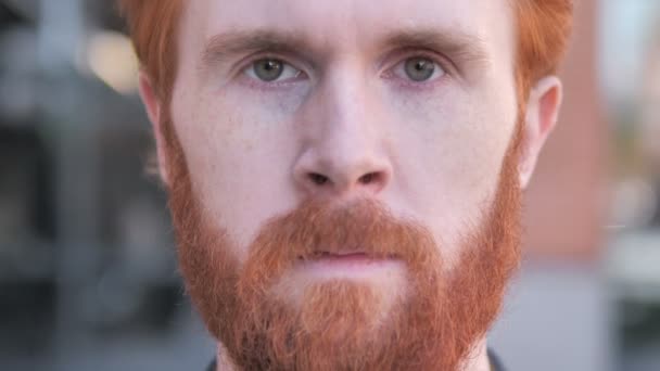 Gros plan de Barbe rousse Jeune homme Visage — Video