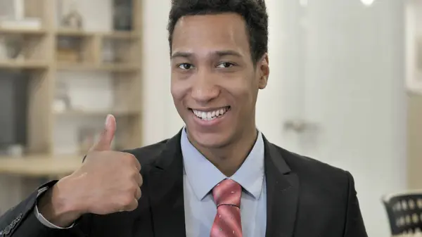 Thumbs Up by Young African Businessman — Stock Photo, Image