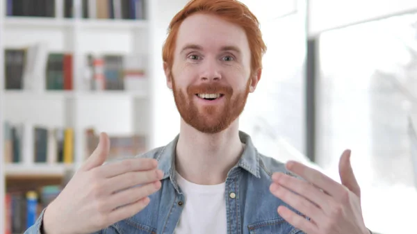Invitation Gesture by Young Casual Redhead Man — Stock Photo, Image