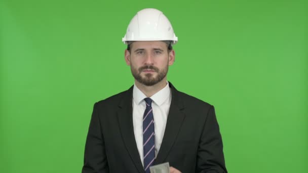 Ambitious Engineer counting Money against Chroma Key — Stock Video