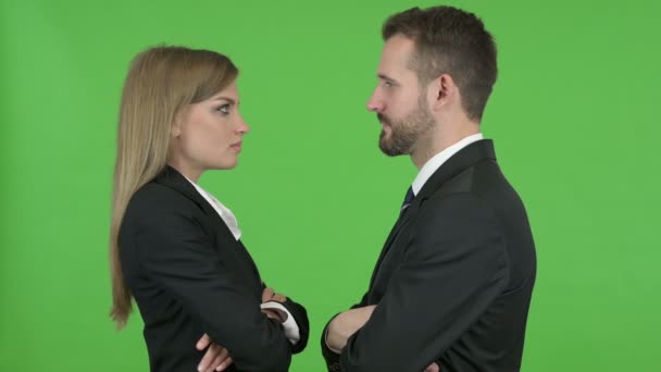 Male and Female Professional Looking at each other Against Chroma Key — Stock Video