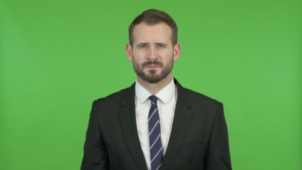 Tired Young Businessman having Headache against Chroma Key — Stock Video