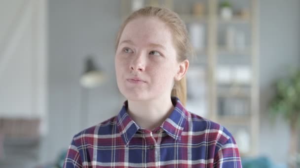 Close Up Young Woman Excited While thinking — Stock Video