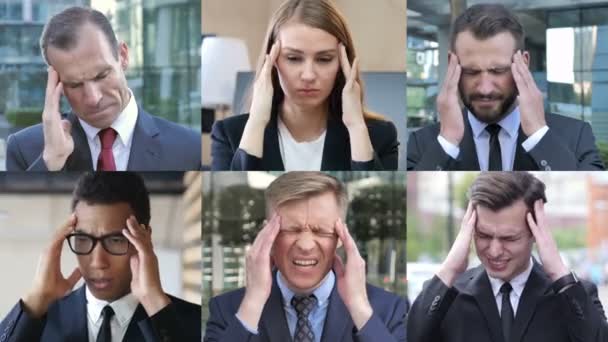 Κολάζ των επιχειρηματικών ανθρώπων που έχουν πονοκέφαλο — Αρχείο Βίντεο