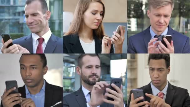 Akıllı Telefon Kullanan İş Adamlarının Kolajı — Stok video