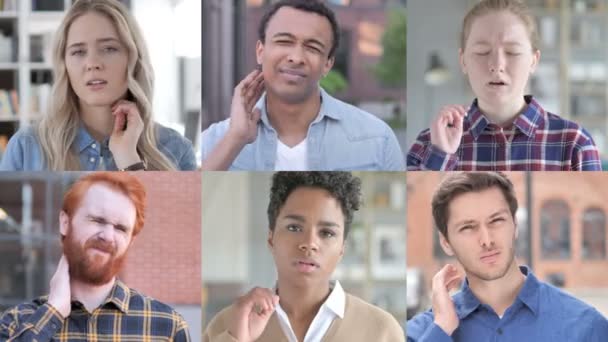 목 통증을 가진 젊은 사람들의 콜라주 — 비디오