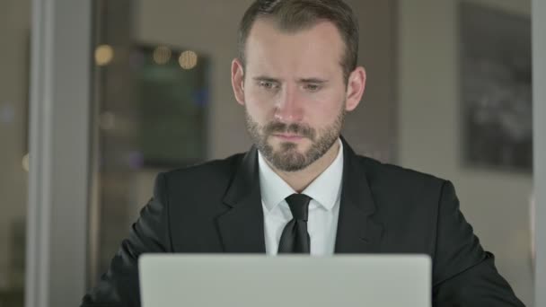 Close Up of Sick Businessman having Toothache at Night — Stock video