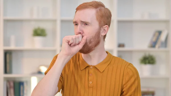 Portrait of Sick Redhead Man Coughing — ストック写真