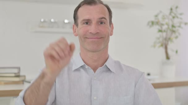 Portrait of Middle Aged Man Waving on Video Call — Stock Video