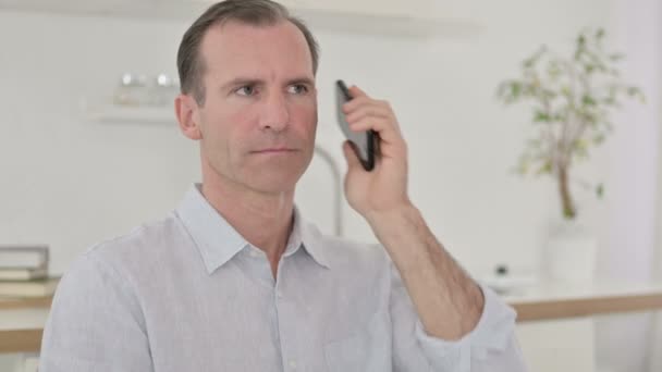 Portrait of Cheerful Middle Aged Man Talking on Smartphone — Stock Video