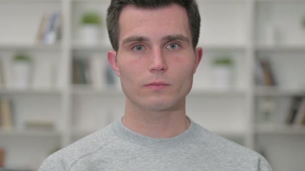 Portret van lachende jonge mannelijke ontwerper kijkend naar de camera — Stockvideo