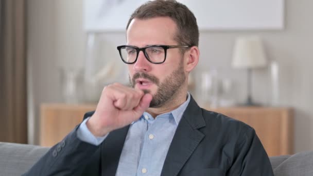 Portrait of Sick Young Businessman Coughing, Allergy — Stock Video