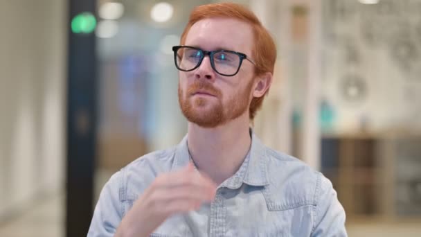 Portrait of Pensive Casual Redhead Man Thinking about Something — Stock Video