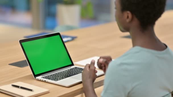 Video Chat by African Man on Laptop with Chroma Screen — Vídeo de Stock