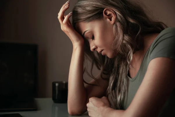 Frustrated Tired Mixed Race Woman Coping Severe Headache — Stock Photo, Image