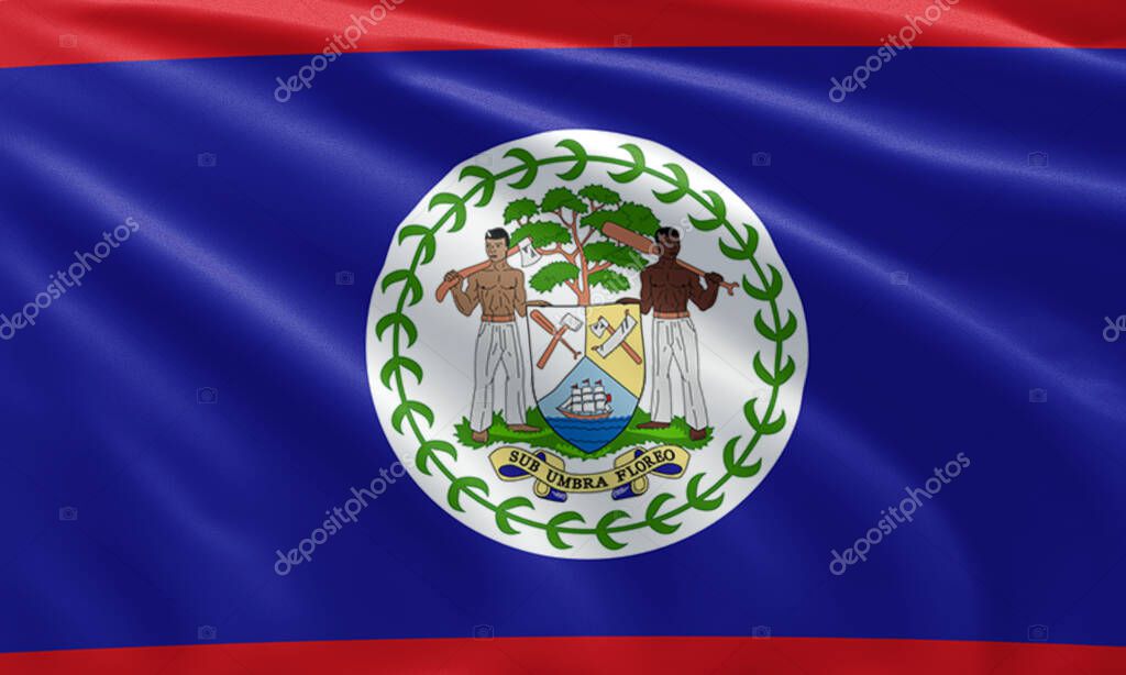 Close up waving flag of Belize. flag symbols of Belize