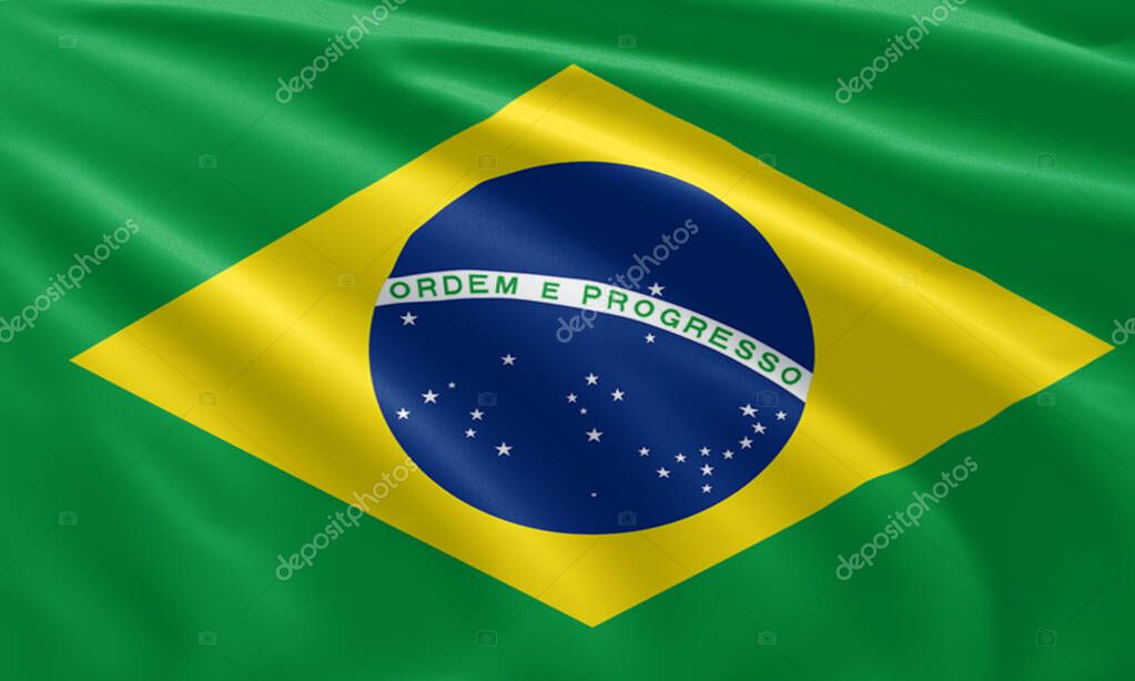 Close up waving flag of Brazil. flag symbols of Brazil