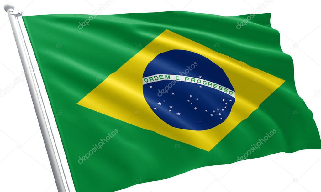 Close up waving flag of Brazil. flag symbols of Brazil