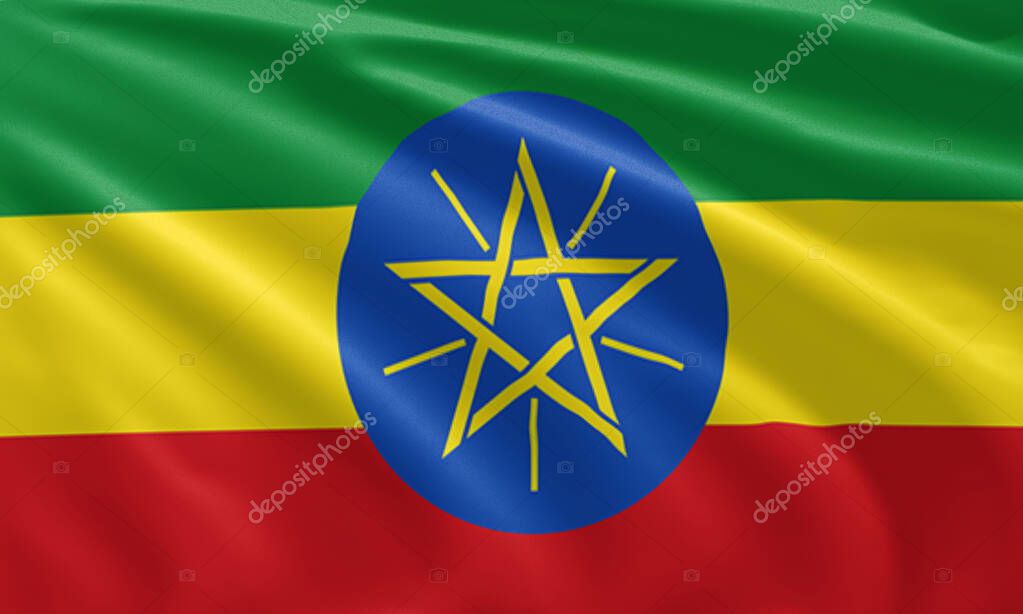 Close up waving flag of Ethiopia. flag symbols of Ethiopia
