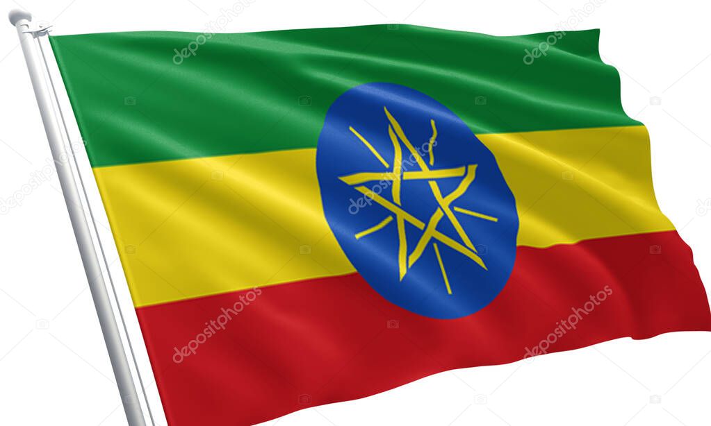 Close up waving flag of Ethiopia. flag symbols of Ethiopia