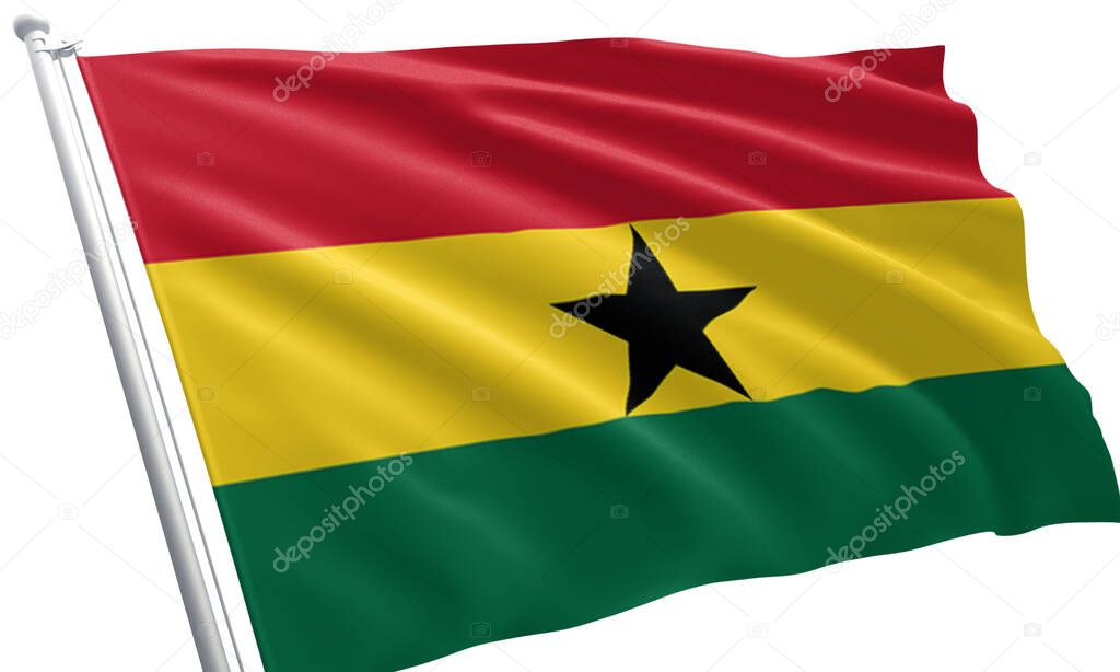 Close up waving flag of Ghana. Flag symbols of Ghana