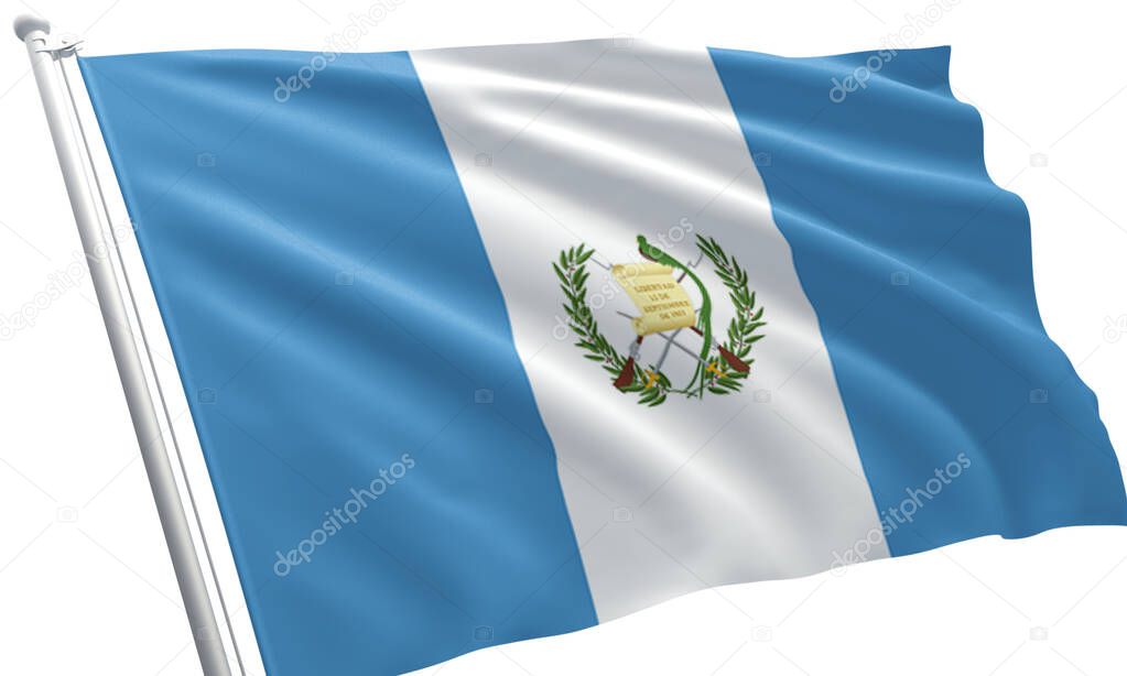 Close up waving flag of Guatemala. Flag symbols of Guatemala