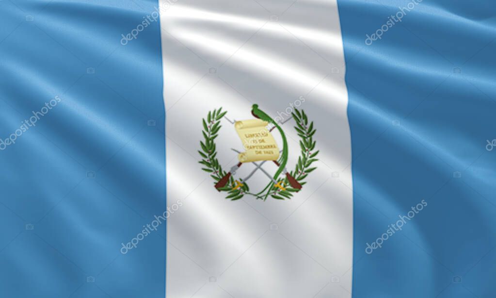 Close up waving flag of Guatemala. Flag symbols of Guatemala