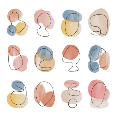 Bu sanat eserinde, akışkan şekilleri ve yumuşak pastel renklerde minimum çizgi çizimleri olan on iki soyut dizayndan oluşan bir koleksiyon sergilenmektedir. Her parça yaratıcılığı ve modern tarzı ifade eder..