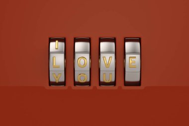 Şifreli kilit üzerinde kırmızı zemin 3d çizim ile seviyorum.