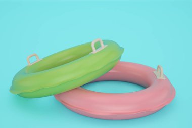 Mavi arka plan 3d çizim şişme yüzüğü.