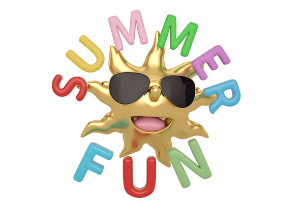 Cartoon Sonne Und Sommer Spaß Wort Auf Weißem Hintergrund Illustration — Stockfoto