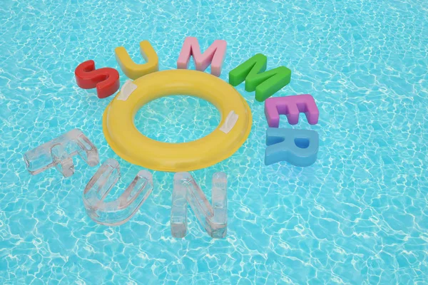 Aufblasbarer Ring Und Sommerspaß Auf Blauem Wasser Illustration — Stockfoto