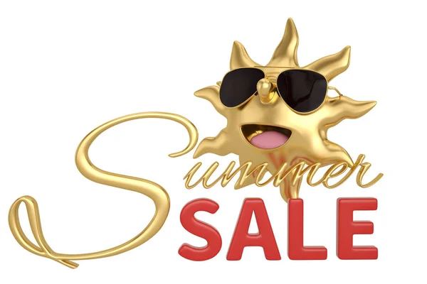 Cartoon Sonne Und Sommer Verkauf Wort Isoliert Auf Weißem Hintergrund — Stockfoto
