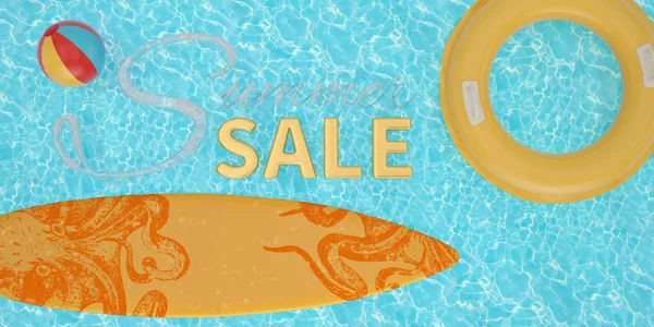 Summer Sale Inflatable Ring Surfboard Blue Water Illustration — Stock Photo, Image