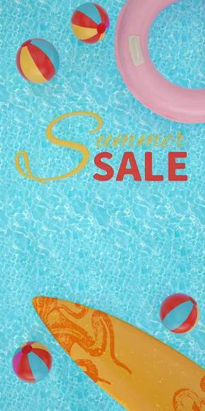 Summer Sale Inflatable Ring Surfboard Blue Water Illustration — Stock Photo, Image