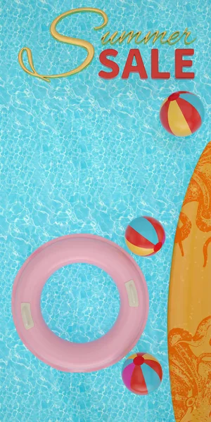 Summer Sale Inflatable Ring Surfboard Blue Water Illustration — Stock Photo, Image