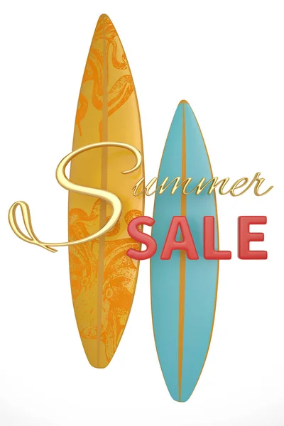 Sommerschlussverkauf Mit Surfbrett Isoliert Auf Weißem Hintergrund Illustration — Stockfoto