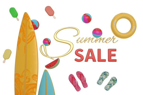 Summer Sale Beach Accessories Isolated White Background Illustration — Stock Photo, Image