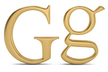 Beyaz arka plan üzerinde 3d illüstrasyon izole altın metal g alfabesi.