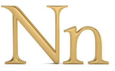 Beyaz arka plan üzerinde 3d illüstrasyon izole altın metal n alfabesi.