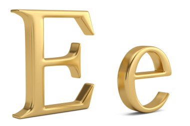 Beyaz arka plan üzerinde 3d illüstrasyon izole altın metal e alfabe.