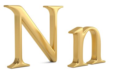 Beyaz arka plan üzerinde 3d illüstrasyon izole altın metal n alfabesi.