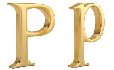 Beyaz arka plan üzerinde 3d illüstrasyon izole altın metal p alfabesi.