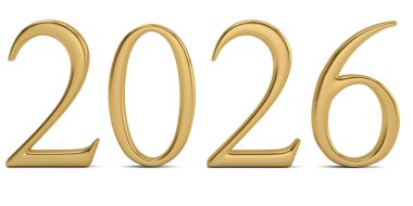 Beyaz arka plan üzerinde 3d illüstrasyon izole altın yeni yıl numarası.