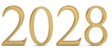 Beyaz arka plan üzerinde 3d illüstrasyon izole altın yeni yıl numarası.