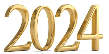 Beyaz arka plan üzerinde 3d illüstrasyon izole altın yeni yıl numarası.