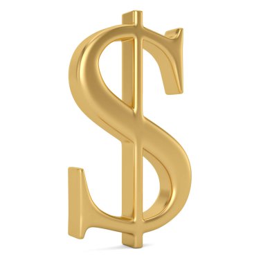 Beyaz arka plan üzerinde izole altın dolar işareti simgesi. 3D çizim.