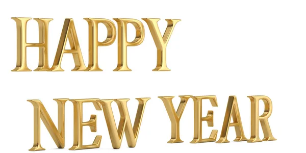 Gold Happy New Year Word Isolated White Background Illustration — Stock Photo, Image