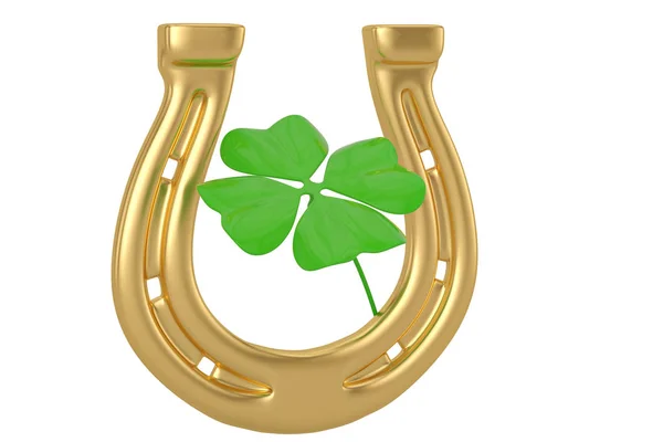 Gelukkige Symbolen Gouden Hoefijzer Shamrock Geïsoleerd Witte Achtergrond Illustratie — Stockfoto