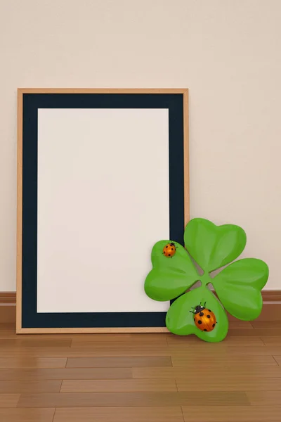 Clover Ladybug Frame Isolated White Background Illustration — Stock Photo, Image